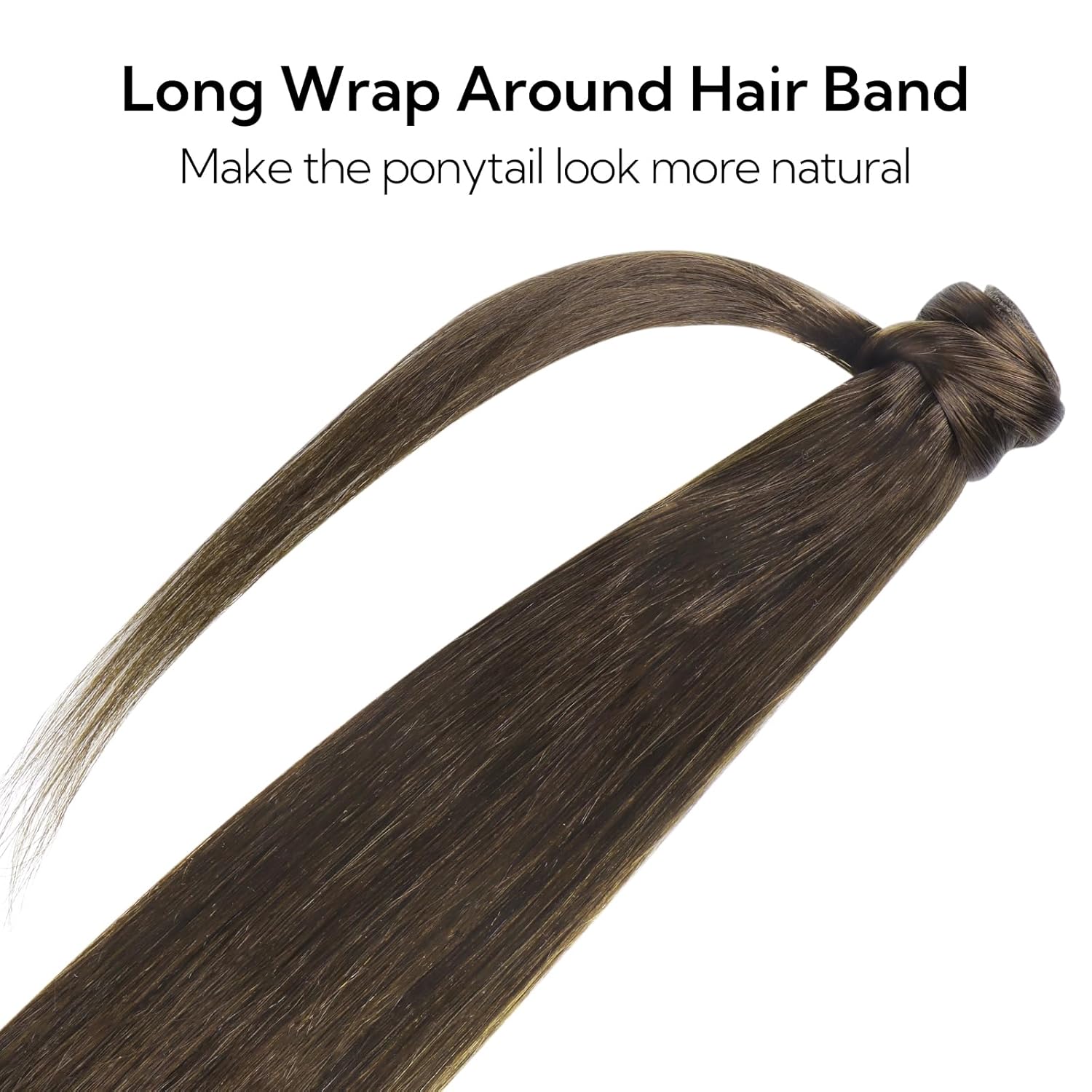 HOTBANANA Ponytail Extension, 20 Inch 90g Chocolate Brown Ponytail Extension Human Hair Clip in Wrap Around Ponytail Hair Piece Long Straight Remy Human Hair Extension