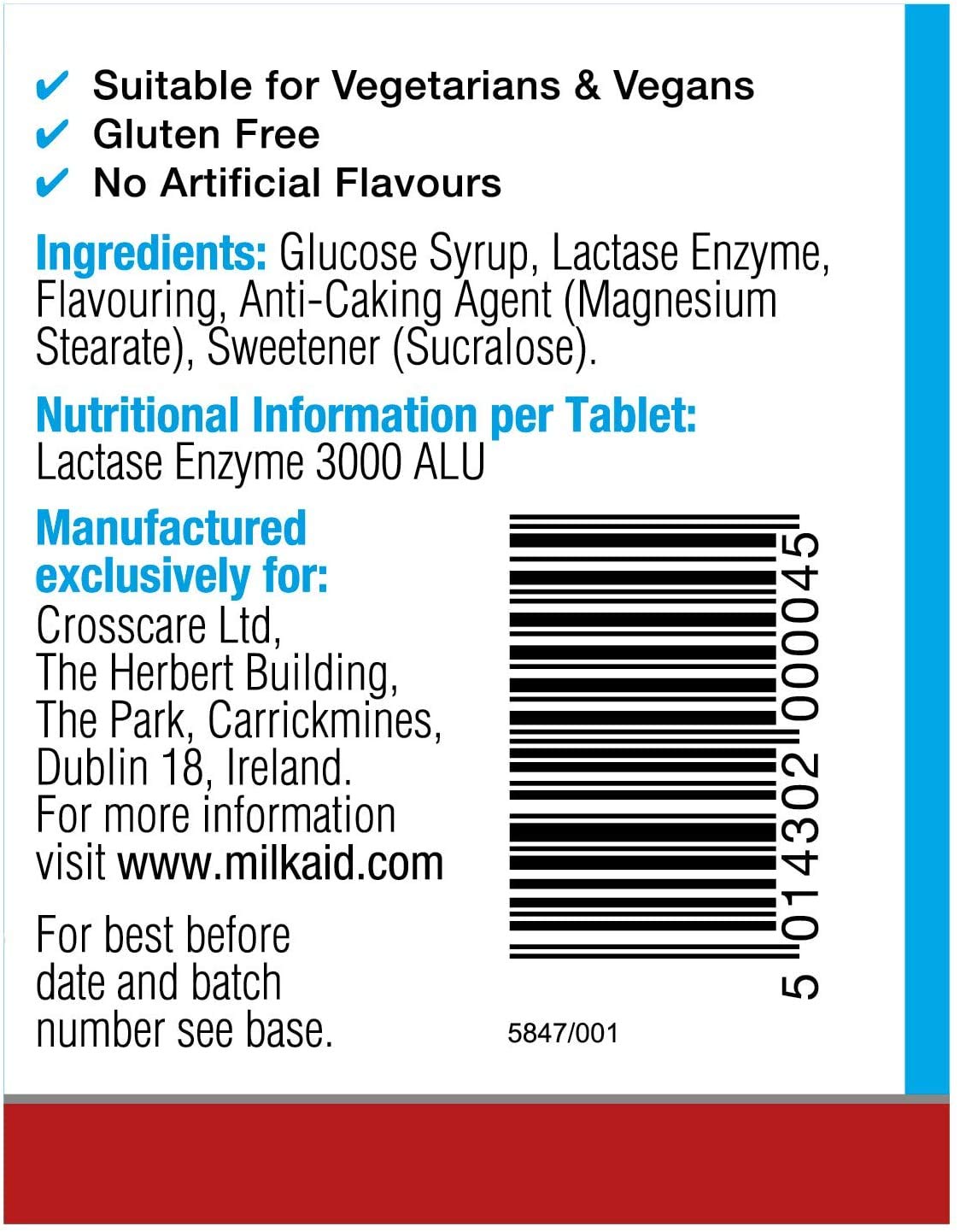 3 Pack Milkaid Lactase Enzyme Chewable Tablets for Lactose