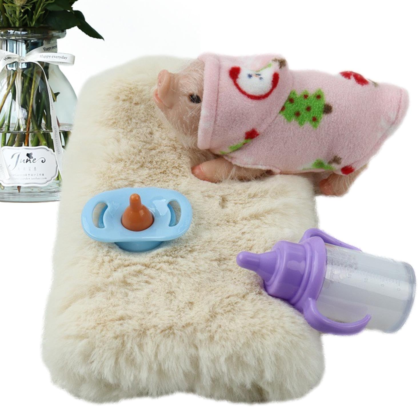 偽の動物飾り - 弾性豚のおもちゃ、シリコン動物のレプリカ|生まれたシミュレーション豚、反ストレススカッシエ、シリコン豚の伴奏コレク