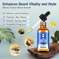 Vista 4 de Aceite para el crecimiento de la barba, aceite de biotina para barba de concentración 2X para hombres (2 onzas), aceite natural para barba