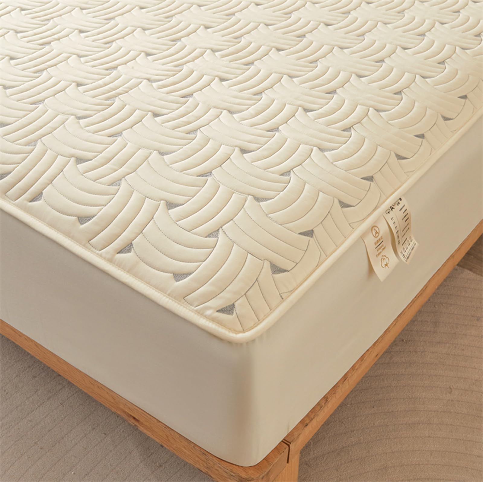 Protège-Matelas Matelassé Alèse Surmatelas 70/80/140/160/170cm Couvre/Protégé Matelas Ajustable+30 Grand Bonnet Housse de Protection pour Matelas Respirant Lavable Draps-Housses (130x190+30cm,White A)