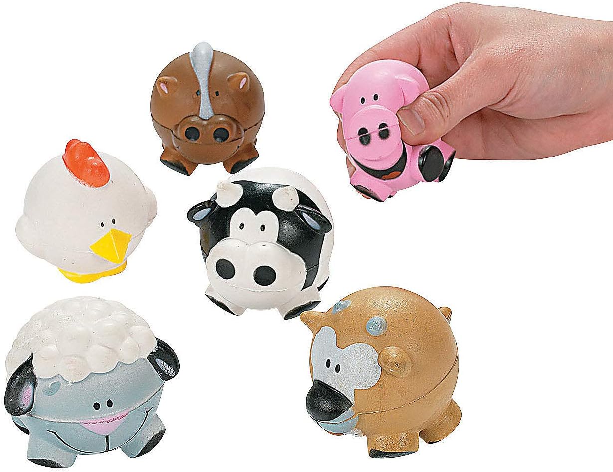 Farm Animal Shaped Stress Ball Toys - 12 Pieces - Party Favors and Handouts