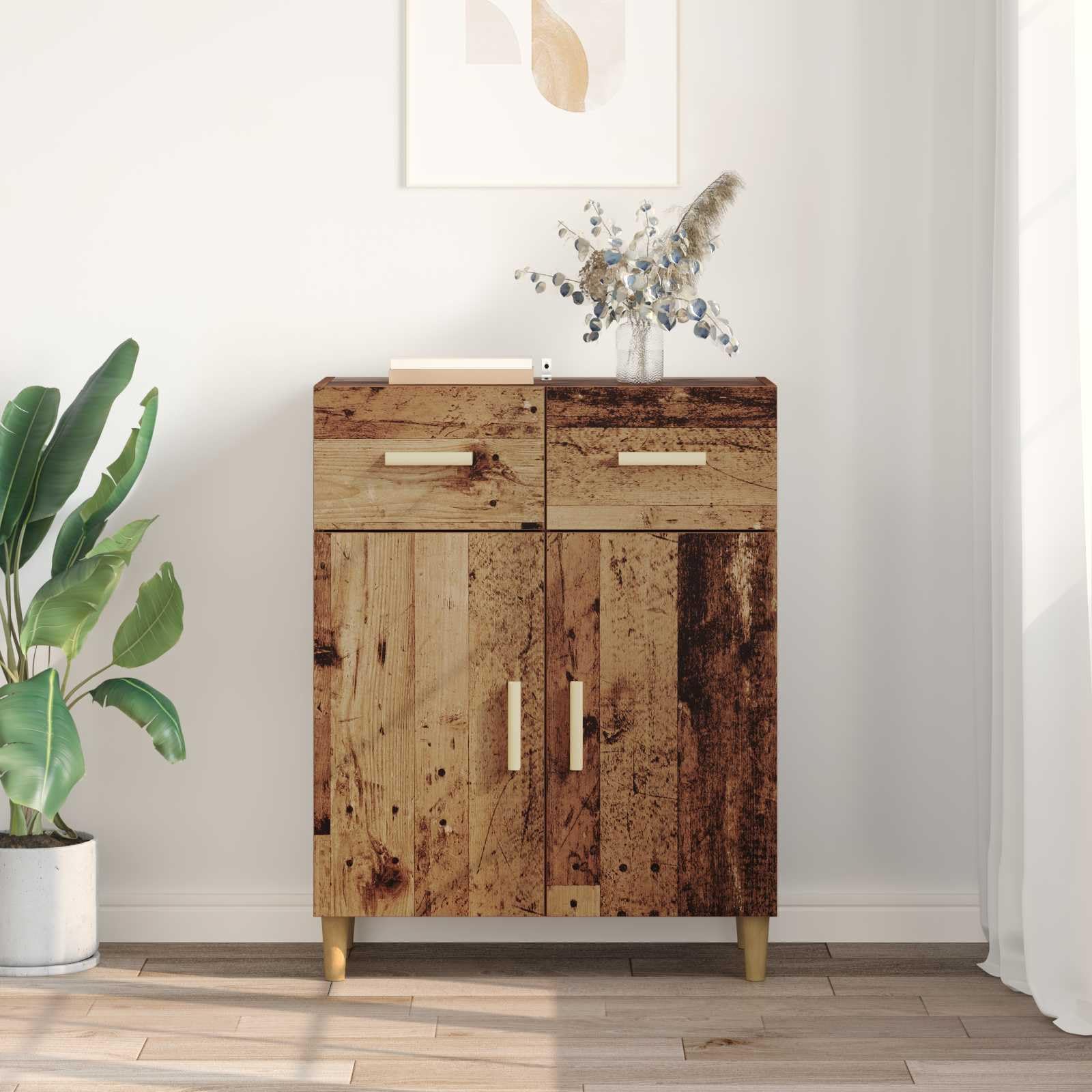 Générique Bufet współczesny design z drewna inżynieryjnego, schowek do salonu z drzwiami i szufladami podtynkowe, nowoczesny prostokątny mebel 34 x 69,5 x 89 cm
