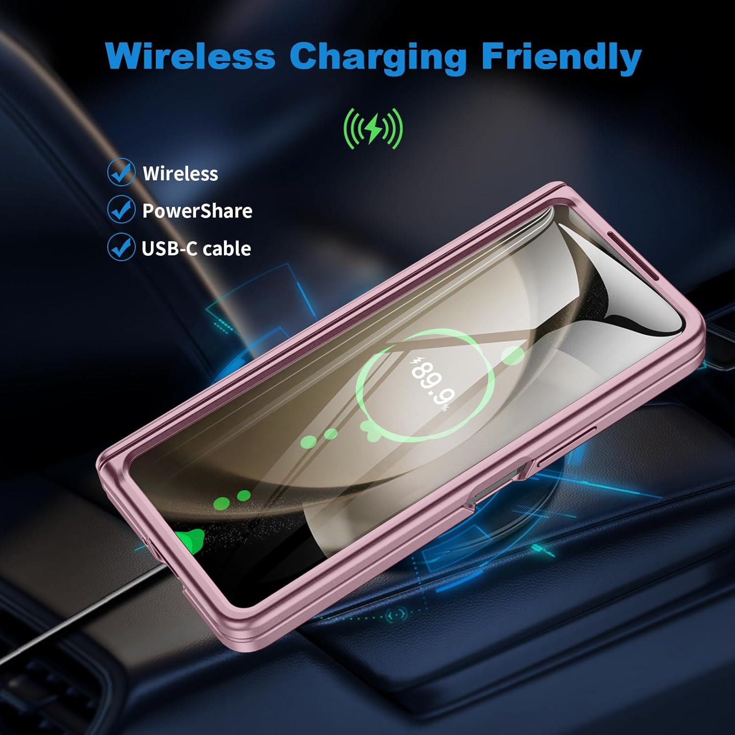 Phone Case for Samsung Z-Fold-5: [Hidden Kickstand][Wireless Charging] Slim Hinge Protection Lightweight Stand Case with Screen Protector- Protective Cover for Galaxy Fold 5 5G 2023 (Rose Gold)