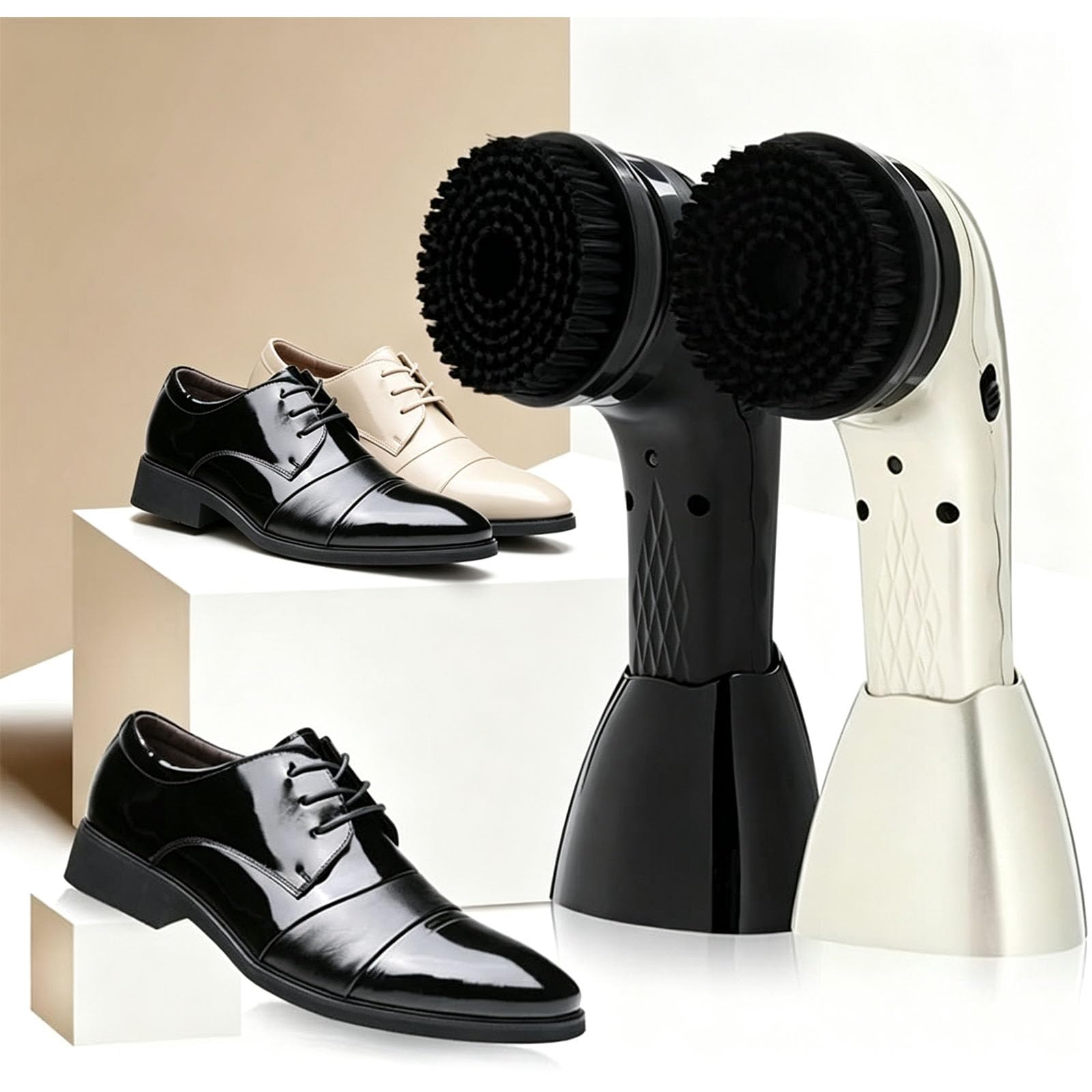 Kit De Cirage Électrique, Cireur De Chaussures en Cuir Rechargeable Portable avec 6 Têtes De Brosse Et Base De Rangement, Nettoyeur De Chaussures Rechargeable par USB pour Lentretien des White