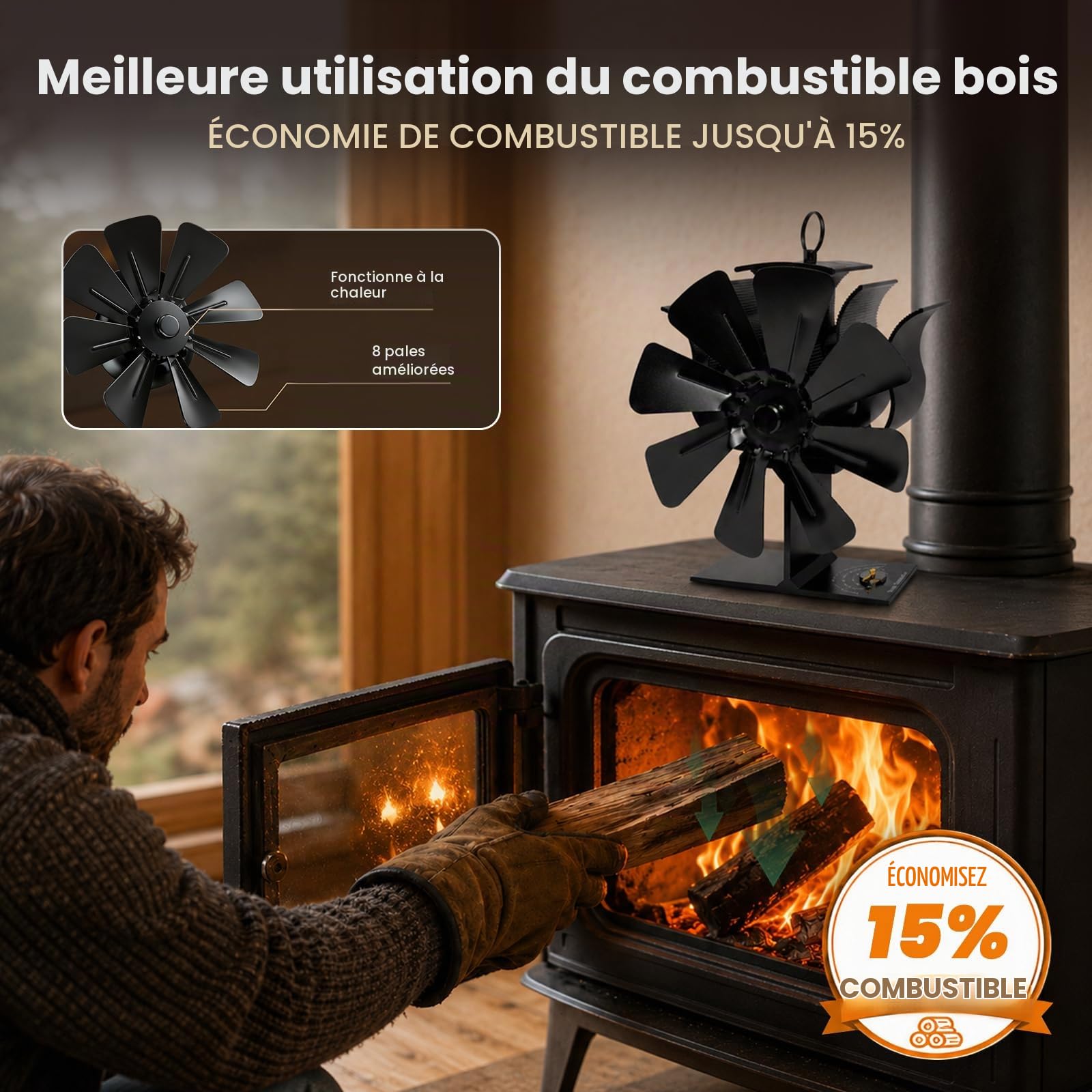 Ventilateur Poele à Bois, Ventilateur Poele à Granulés sans Électricité
