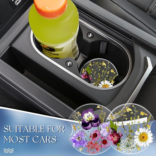 Miniatura 5 de Swooflia Portavasos de automóvil con diseño de flores para mujer, 2.75 pulgadas, lindo soporte de resina transparente para bebidas, accesorios para
