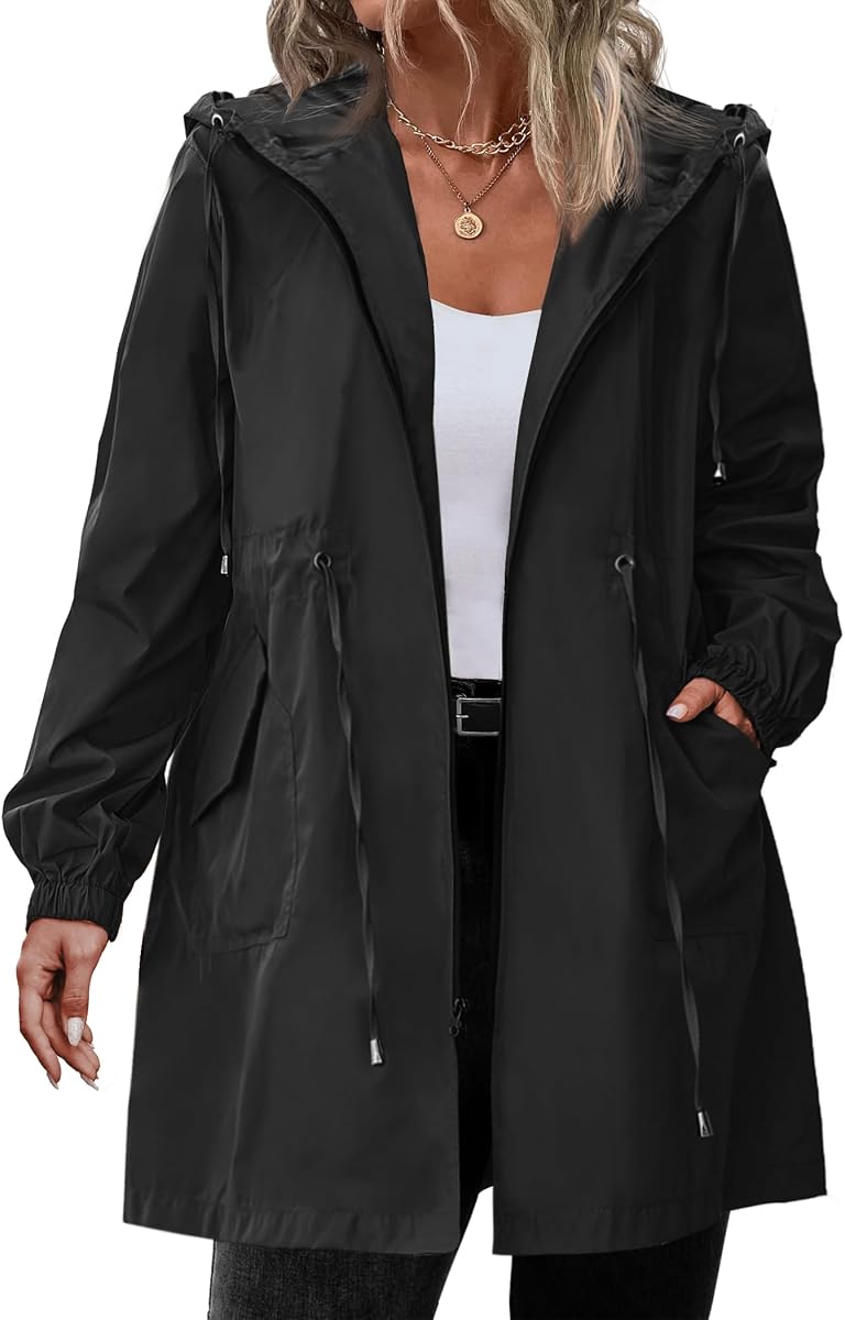 Women's Rain Jacket Plus Size Long Raincoat Waterproof Jackets
