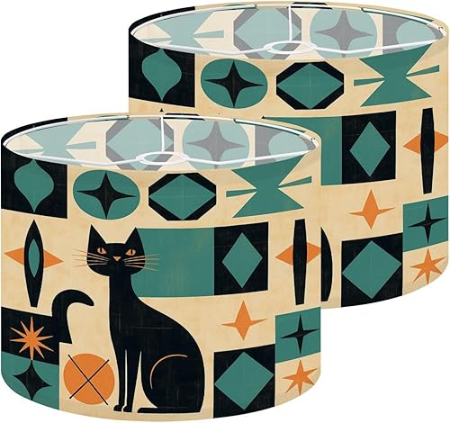 Miniatura 17 de Farmhouse Lampshades Lamp Shades set of 2 Cheerful Black Cats Bright Retro Futuristic Colors Light Shade for Table Lamps Floor Lamps Drum Lamp