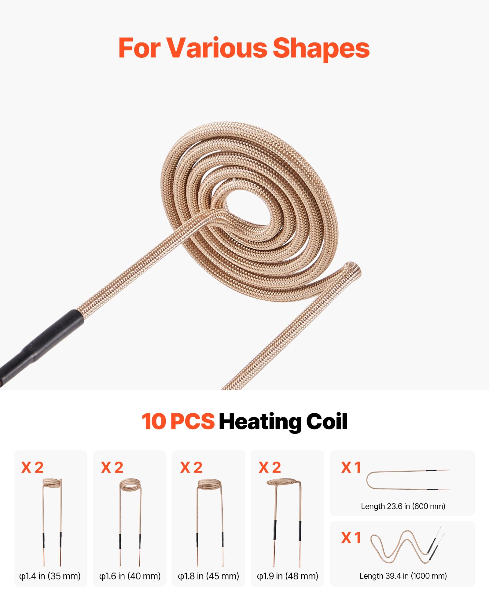 VEVOR Calentador de Inducción para Extracción de Tornillos, 1100 W, Calentador para Extracción de Tornillos Oxidados, Herramientas de Reparación de Taller con 10 Bobinas, Negro, 385 x 72 x 74 mm