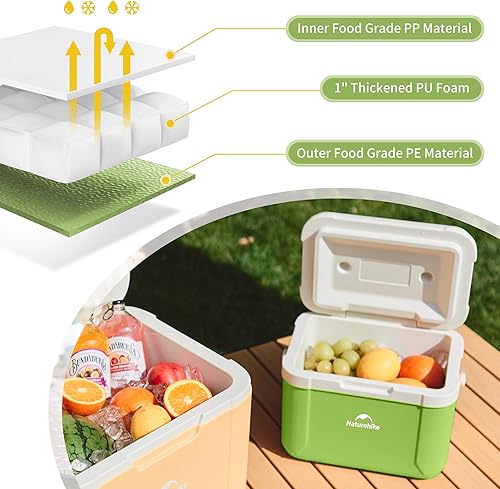 Miniatura 2 de Naturehike Enfriador duro, caja de hielo aislada, enfriador portátil de retención de hielo para playa, camping, picnic, pesca, barbacoa
