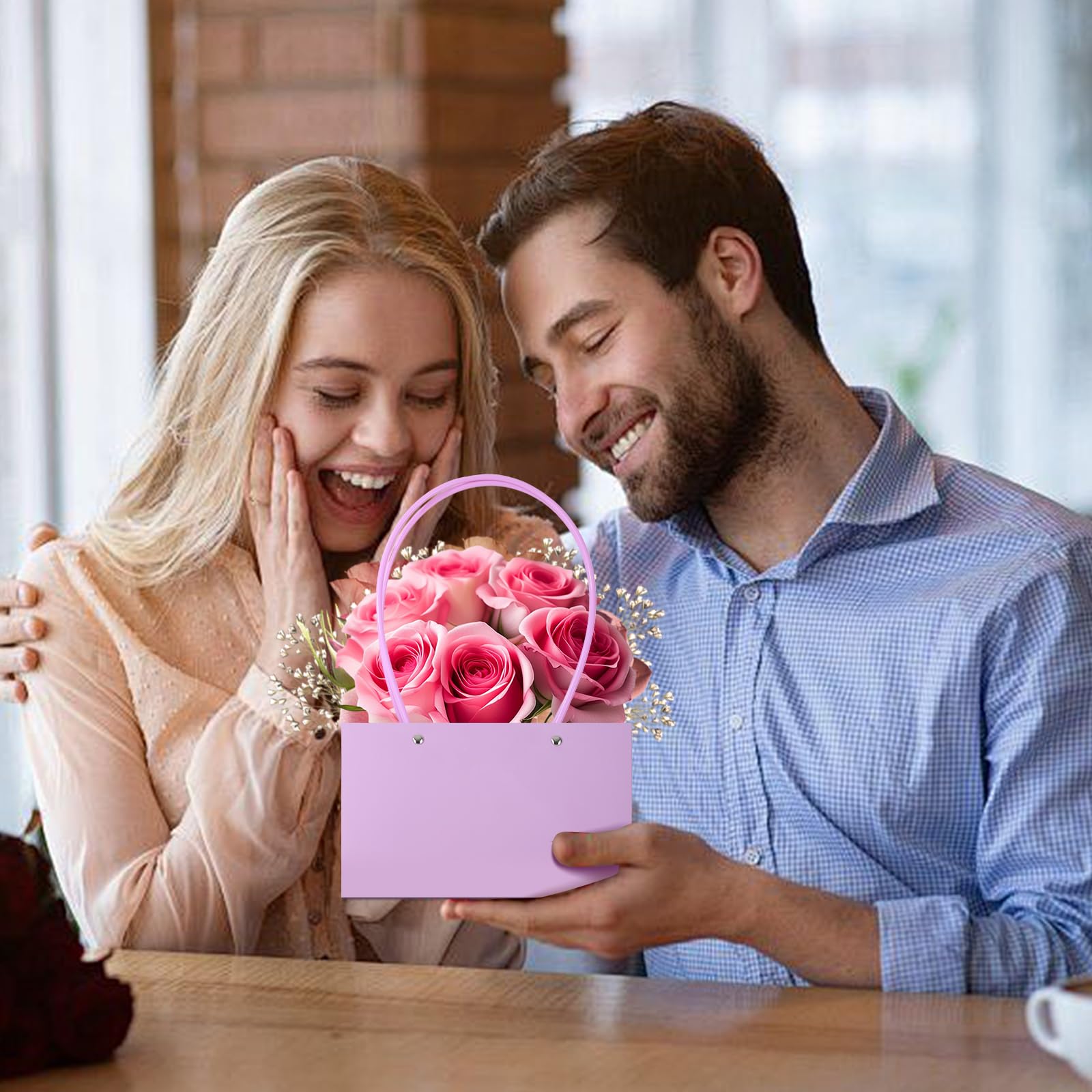 Bakbania Confezione da 16 sacchetti di carta per fiori, per bouquet, rettangolari, con manici, scatole floreali in carta per fiori, matrimoni, compleanni, lauree
