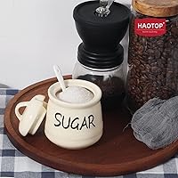 Vista 7 de HAOTOP Tazón de azúcar de porcelana con tapa y cuchara 12oz (Beige)