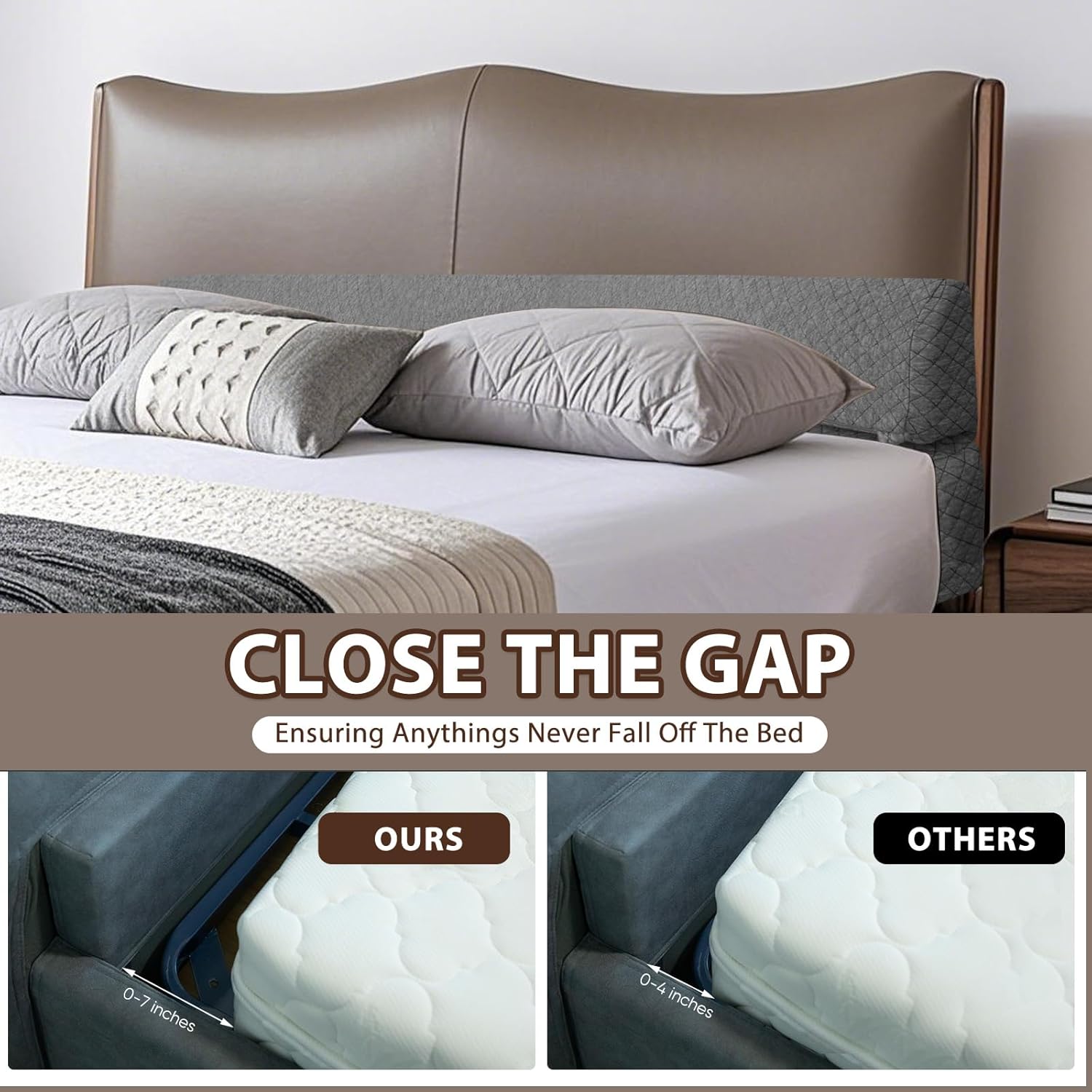 4 Modes Pillow Wedge for Headboard Gap, Foldable Bed Wedge Pillow, Bed Gap Filler King Size Fill The Gap (0-7"), Mattress Gap Filler Long Pillow Between Headboard and Mattress