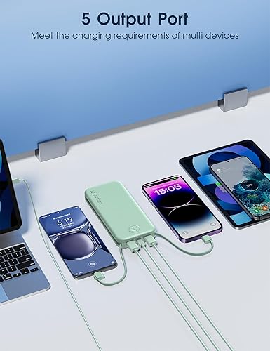 Miniatura 8 de Cargador portátil de carga súper rápida de 22.5 W con enchufe de pared, cargador de batería USB-C de 12000 mAh, 2 cables integrados, cargador de