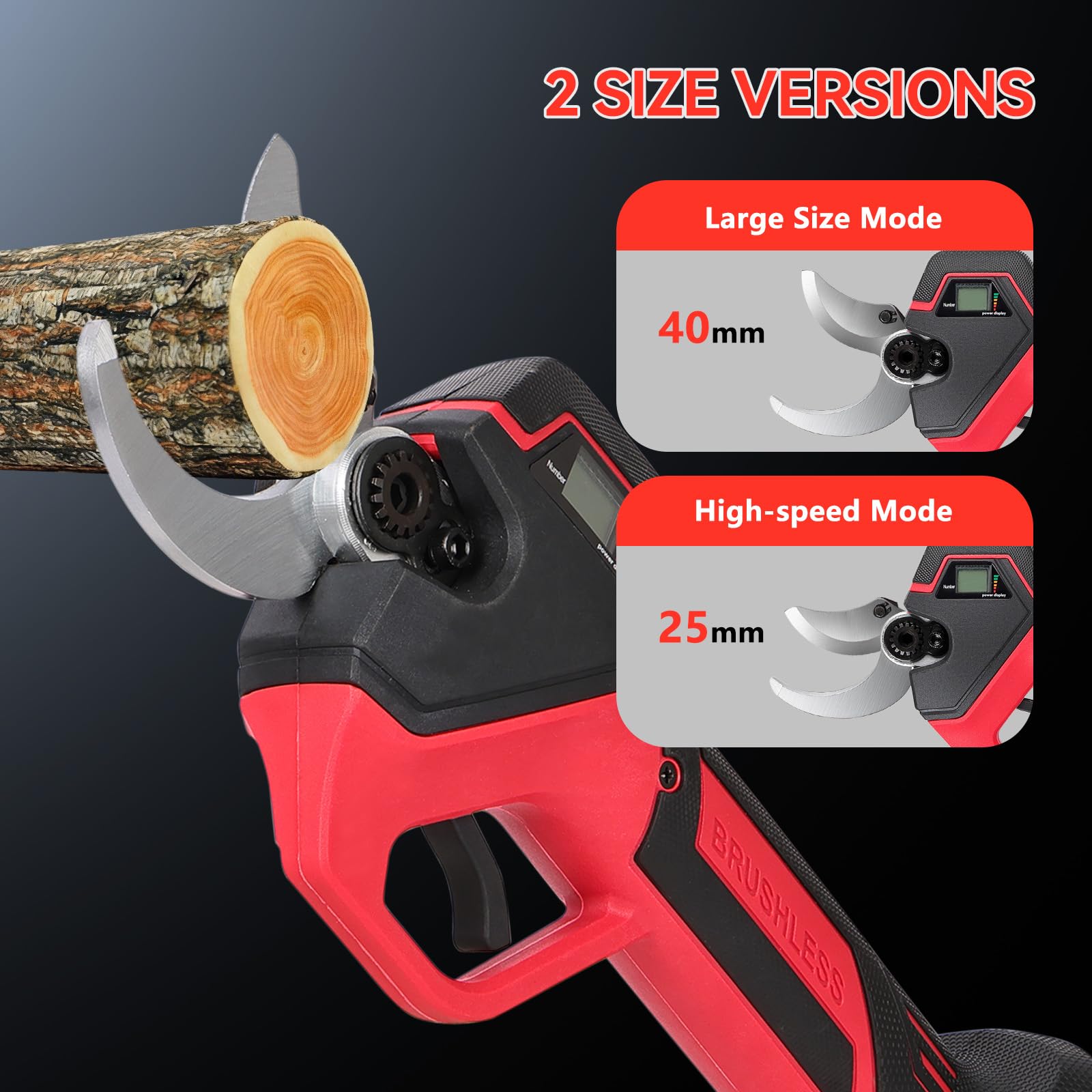 40mm Forbici Potatura a Batteria: Forbice potatura a batteria con 2 Batterie 2000mAh 21V, con Lame in Acciaio SK7 e Display LED, Cesoie a Batteria per Potatura per Potatura Giardino, Olivo, Ulivo