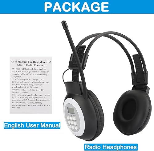 Miniatura 8 de Auriculares de radio radio estéreo portátil con la mejor recepción, DSP Digital Personal Wireless Headset con estaciones preestablecidas, funciona