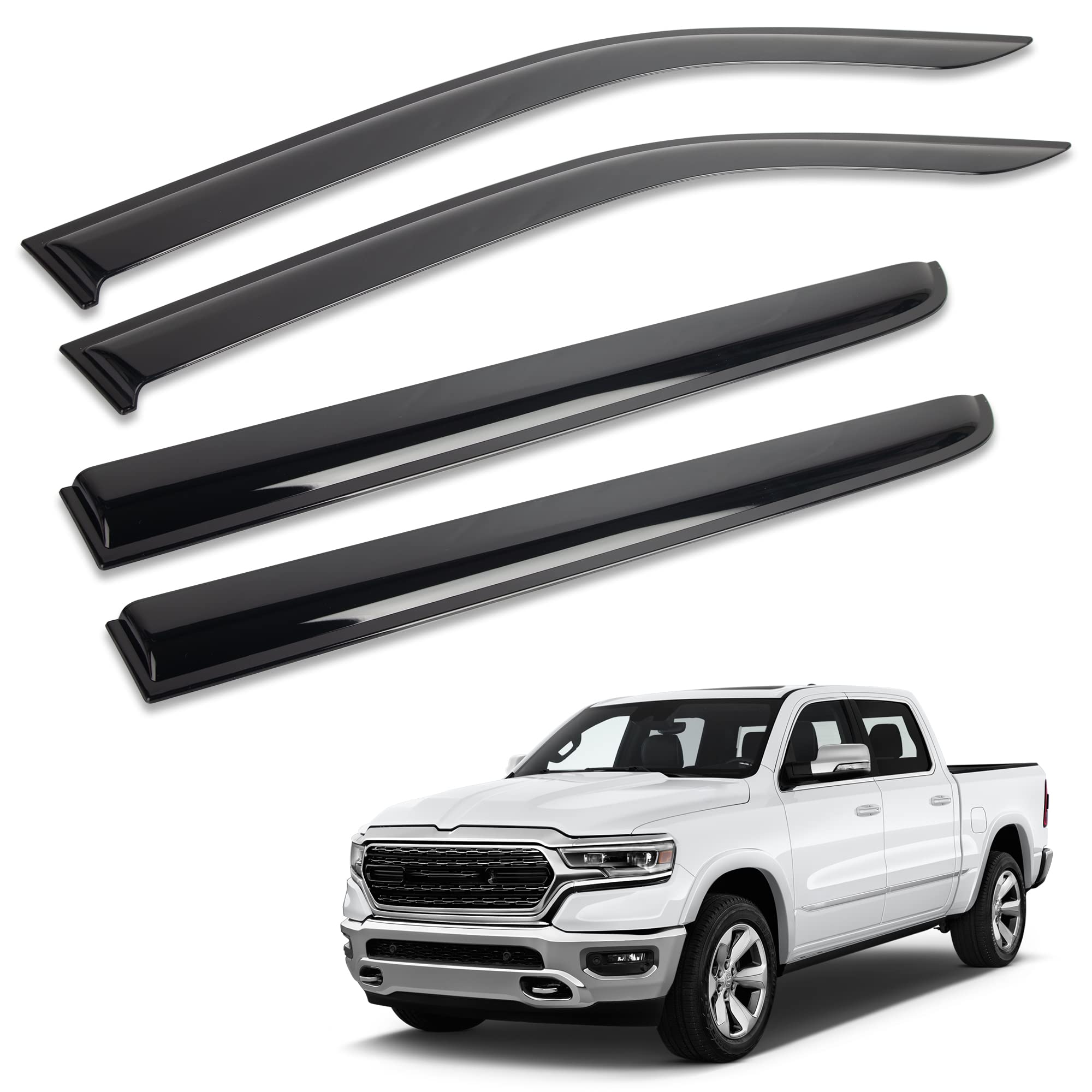 Photo 1 of Tape-On Side Window DeflectorS Compatible with 2019-23 Dodge Ram 1500 Crew Cab, Black 4Pcs