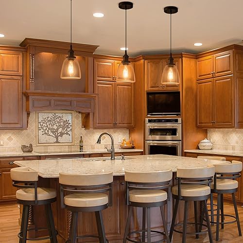 Miniatura 2 de Lámpara colgante sobre isla, iluminación industrial de vidrio transparente, cable ajustable para fregadero, cocina, isla de comedor, negro, 1 paquete