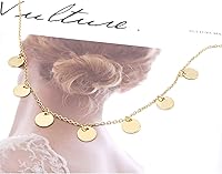 Vista 3 de Aisansty - Gargantilla elegante de varias capas, hecha a mano, con forma de tubo, dije de moneda, colgante de perla y estrella, cadena ajustable