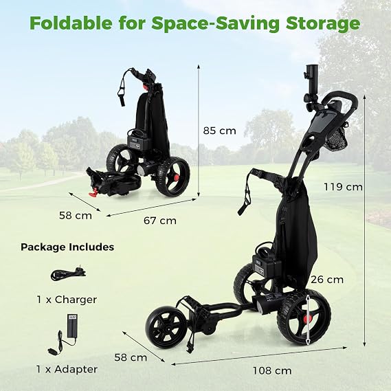 ULTIMATE Electric Golf Push Cart, 3-Wheel Foldable Golf Bag Cart, Black