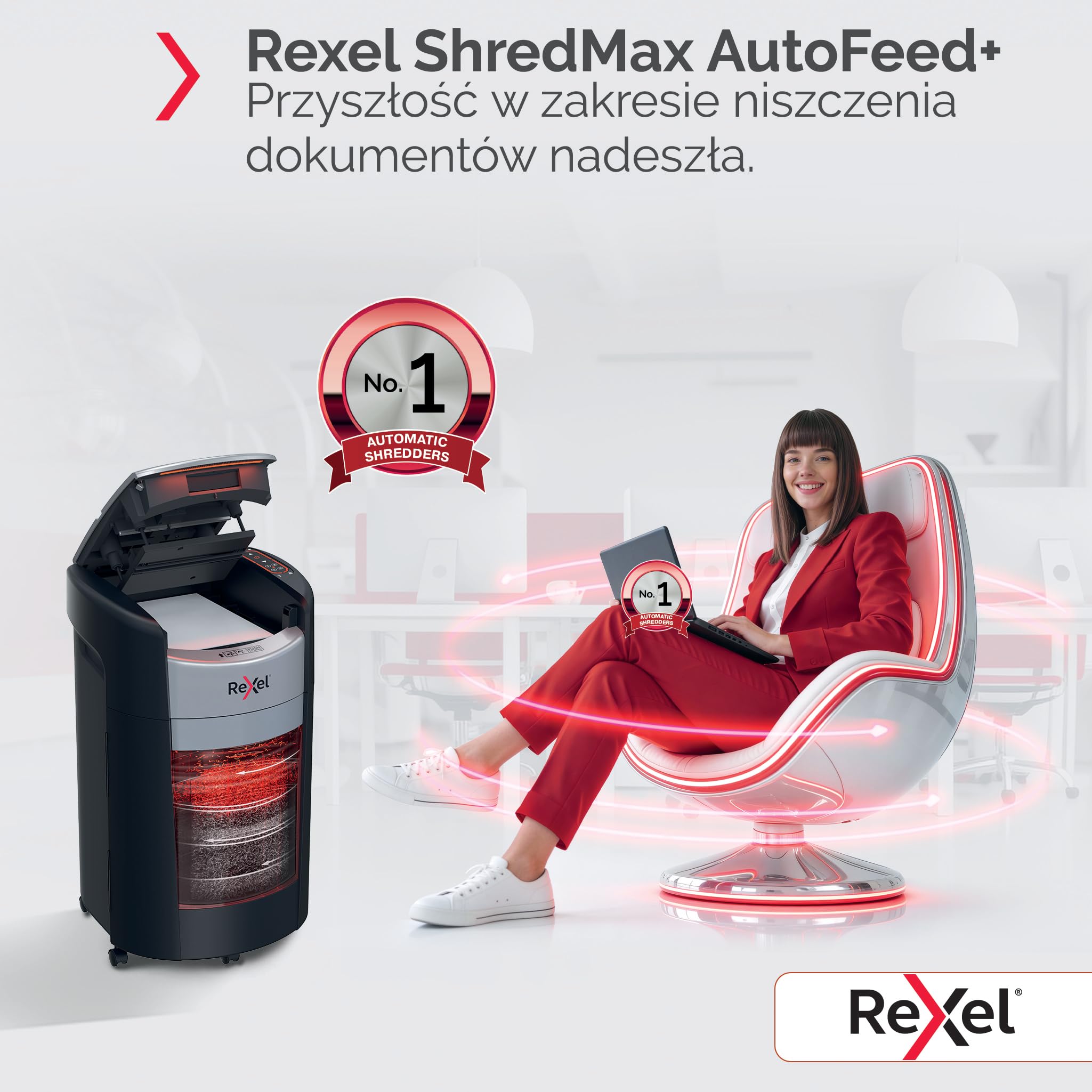Rexel ShredMax AutoFeed+ 300M niszczarka mikrościnek P5, 300 kartek | Biuro i praca w domu, ochrona RODO, Bin Rotation, <55 dBA, 60 min pracy ciągłej, pojemnik 25 l, kółka, A4