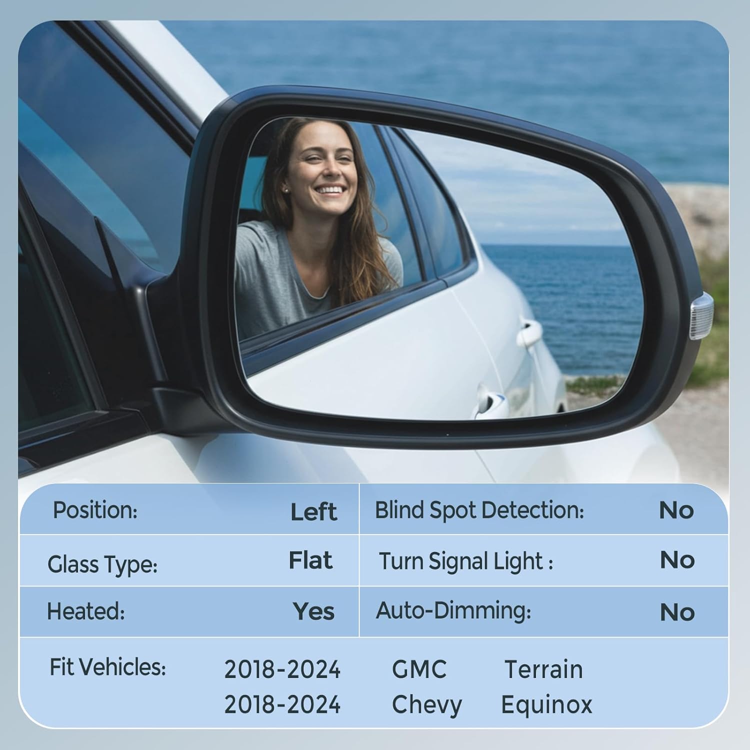 Driver Left Side Mirror Glass - Compatible with Chevy & GMC Vehicles - Equinox 2018-2024, Terrain 2018-2024, with Heated, w/o Auto Dimming, Replace# 23406425