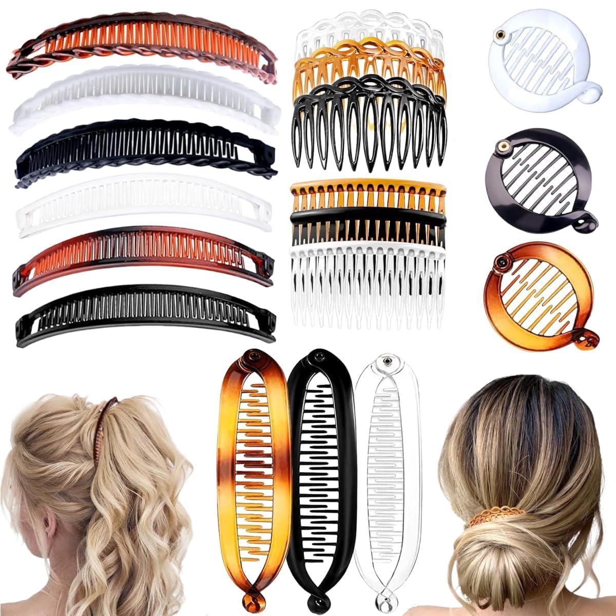 18 Pieces Banana Hair Clips Classic French Hair Comb Set Fishtail Plastic Twist Hair Clip Ponytail Accessories for Women Girls, 6 Styles（style1）