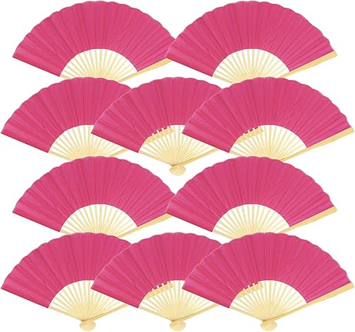 Miniatura 10 de Quasimoon PaperLanternStore.com Abanicos de mano de seda de vino MarsalaBorgoña de 9 pulgadas para bodas (paquete de 10)