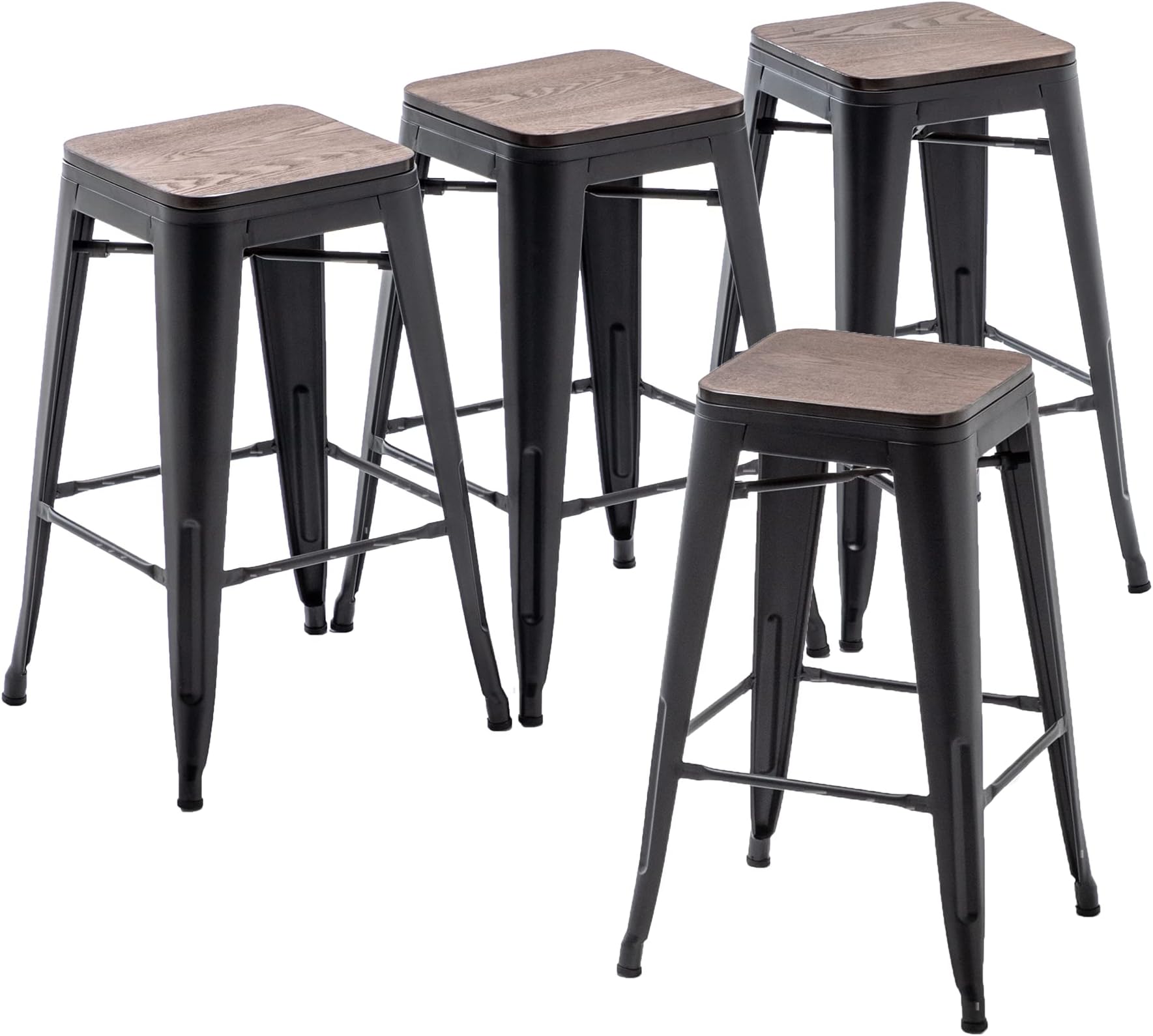 Changjie Furniture Bar Stools Industrial Counter Height Bar Stools Stackable Backless Barstools Set of 4 for Kitchen (24 inch, Matte Black)