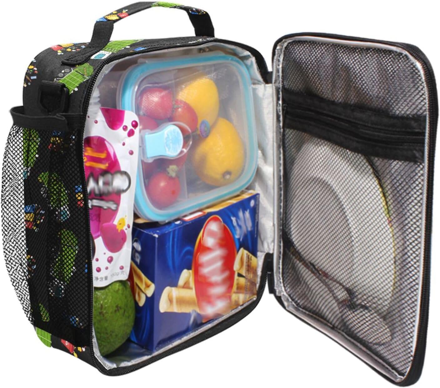 Garbage Truck Trash Recycling Lunch Box Insulated Lunch Bag Prep Kids Cooler Tote Freezable Shoulder Strap Waterproof Picnic Meal for School Office