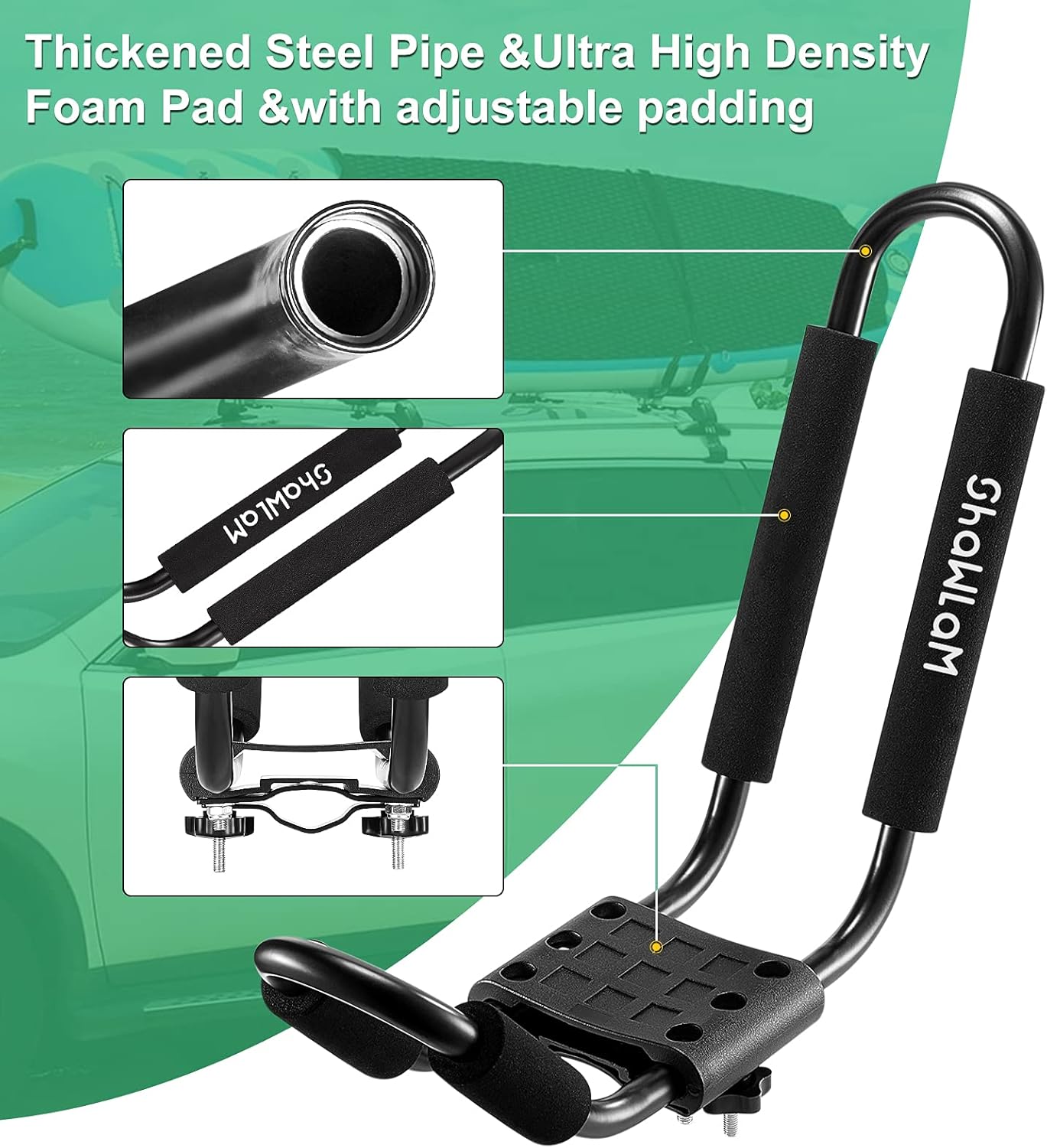 J-Bar Rack 2 Pairs Universal HD Kayak Carrier ，Kayak Roof Rack for 2 Kayaks for Canoe Boat Surf Ski Roof Top Mount On Car SUV Crossbar(2pairs)