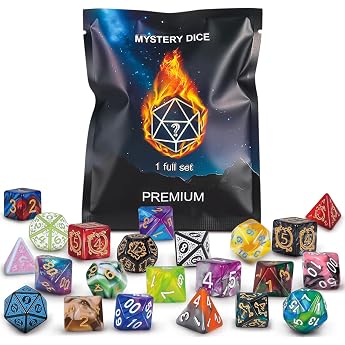QMAY Mystery Dice Set of 7 Polyhedral Dice Gaming Dice DND RPG MTG Table Games (7)