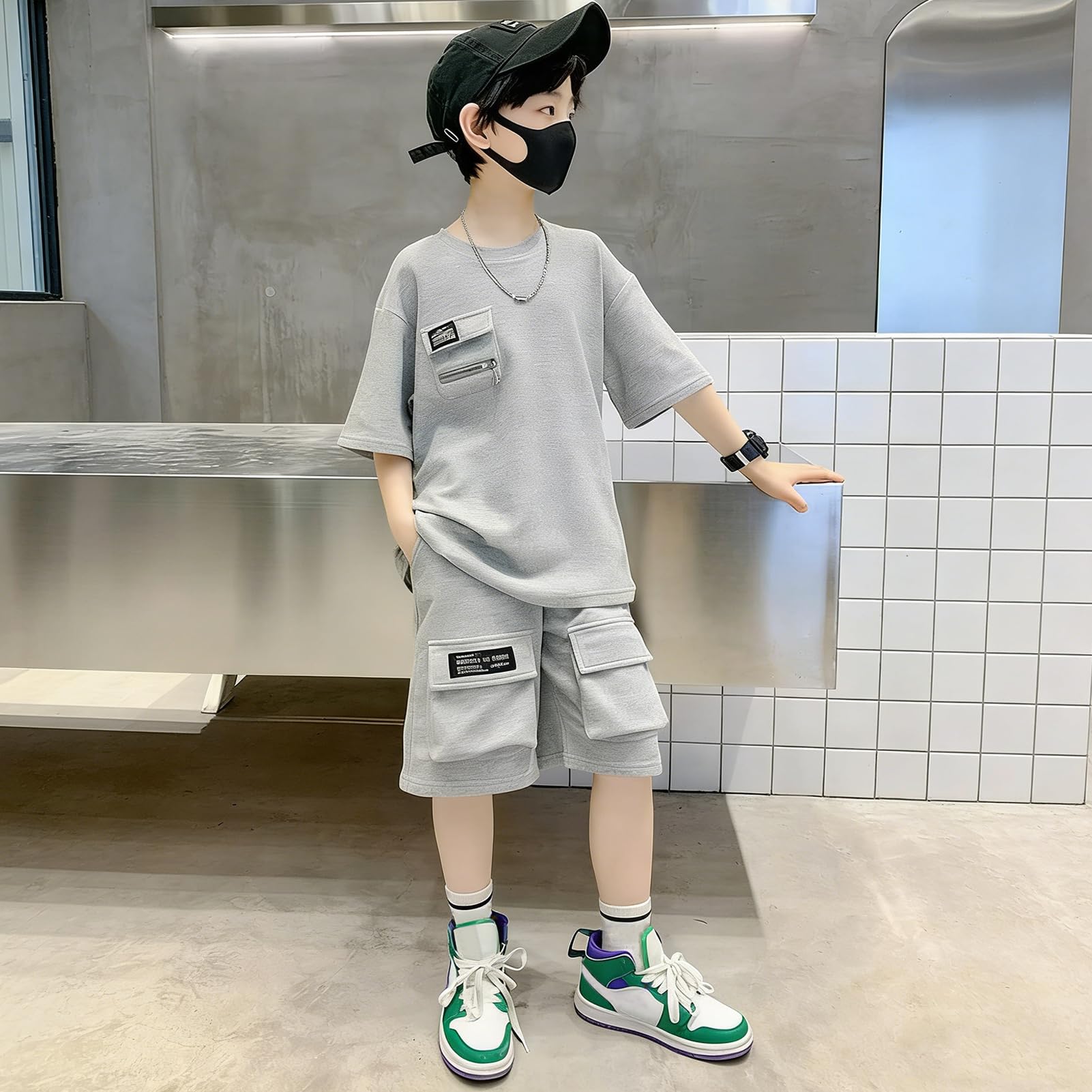Niños Conjunto Deportivo de Verano Chándal Transpirable Conjunto Informale 2 Piezas Camiseta de Manga Corta + Pantalones Cortos