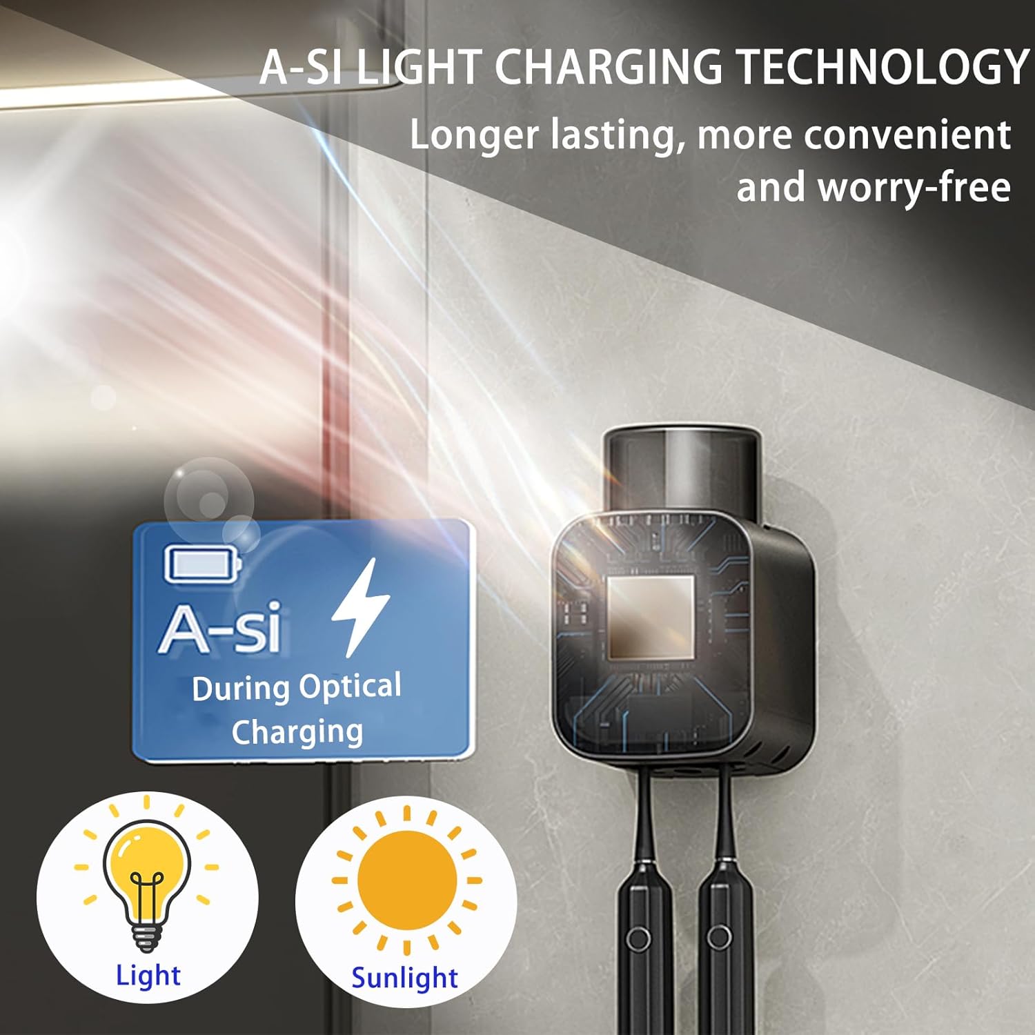 Bathroom Toothbrush Holders - Smart Drying and Cleaning, Solar Charging, Small Toothbrush and Cup Storage Rack, Stylish Bathroom Decor and Accessories for Home and RV (Gray) - Image 2