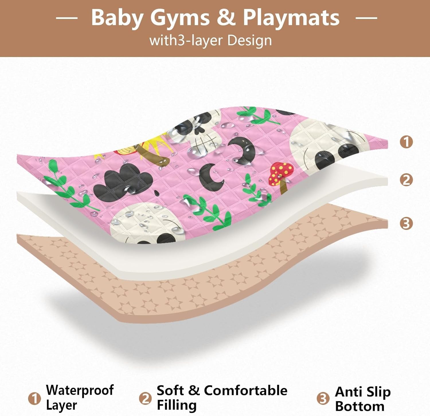 Graffiti Skulls and Mushrooms Baby Play Mat, 50“ X 50” Washable Folding Crawling Mat, Baby Floor Mat, Soft, Non-Slip