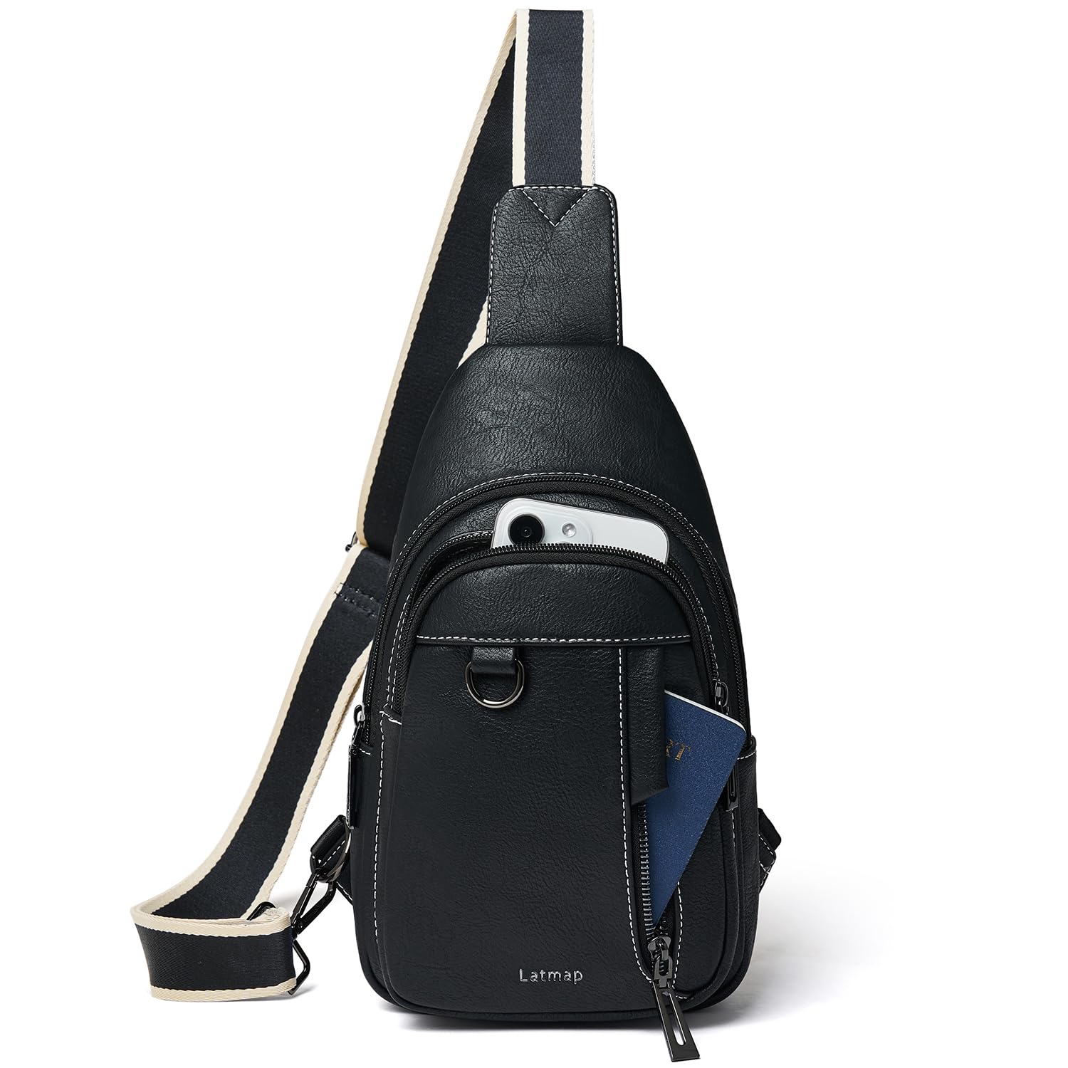 LATMAP Cross Body Bag Women 7L,Sling Bag Women Small Handbags PU Leather Anti Theft Belt Bag with Adjustable Strap Chest Bag Purse Shoulder bags for Travel Hiking Black