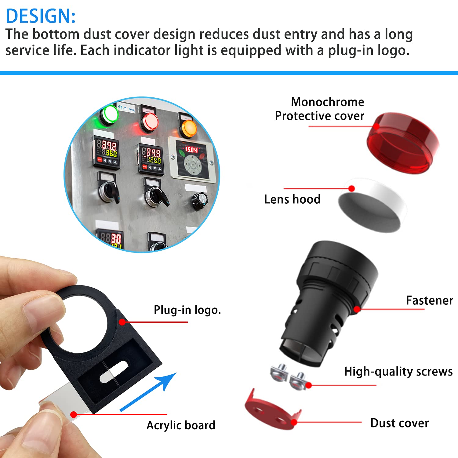 Luce Pilota LED Da 8 Mm 220 VAC Per Montaggio A Pannello Rosso 10 Pack