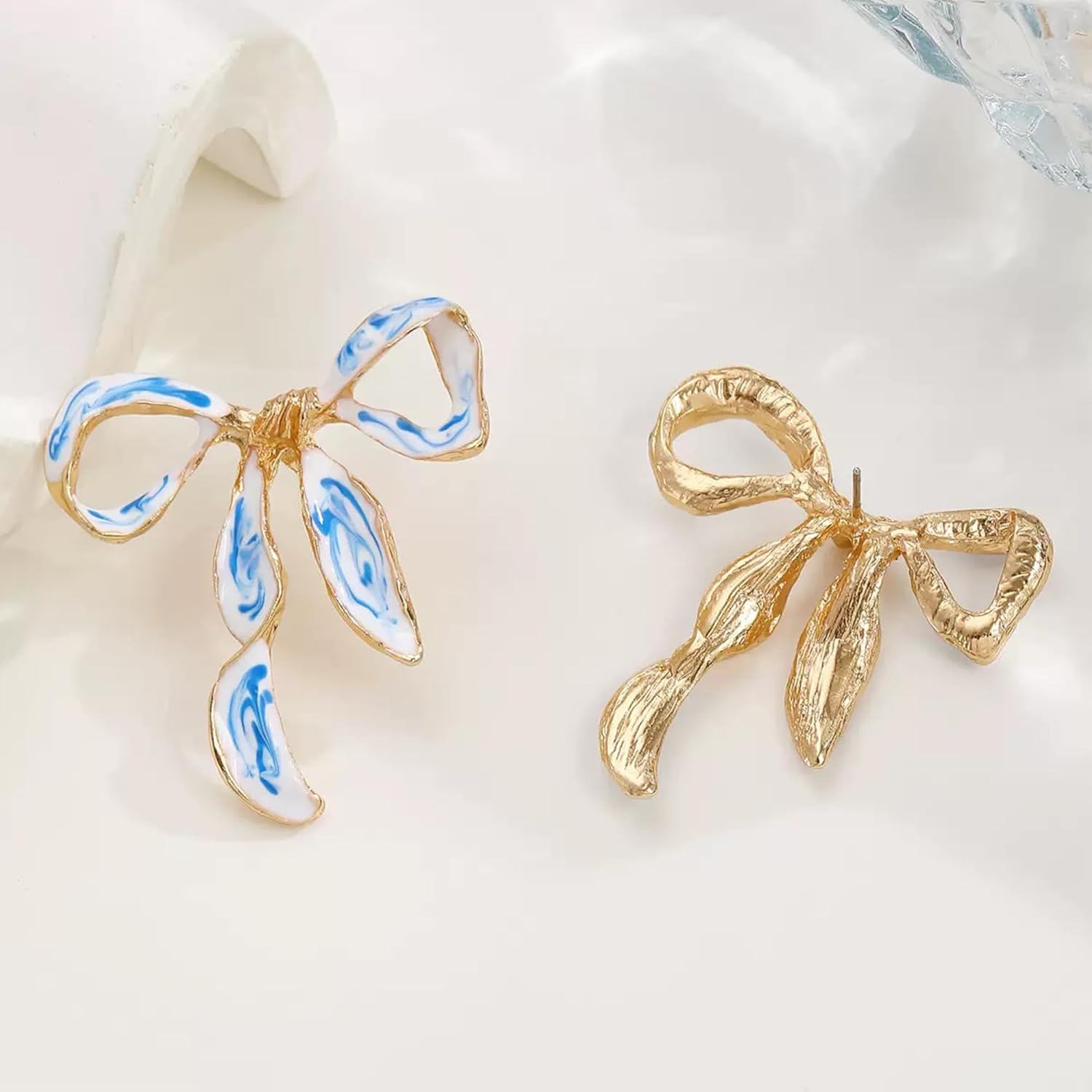 Cute Bow Earrings for Women Blue And White Porcelain Enamel Ribbon Earrings Simple Stylish Jewelry Gift - Image 5