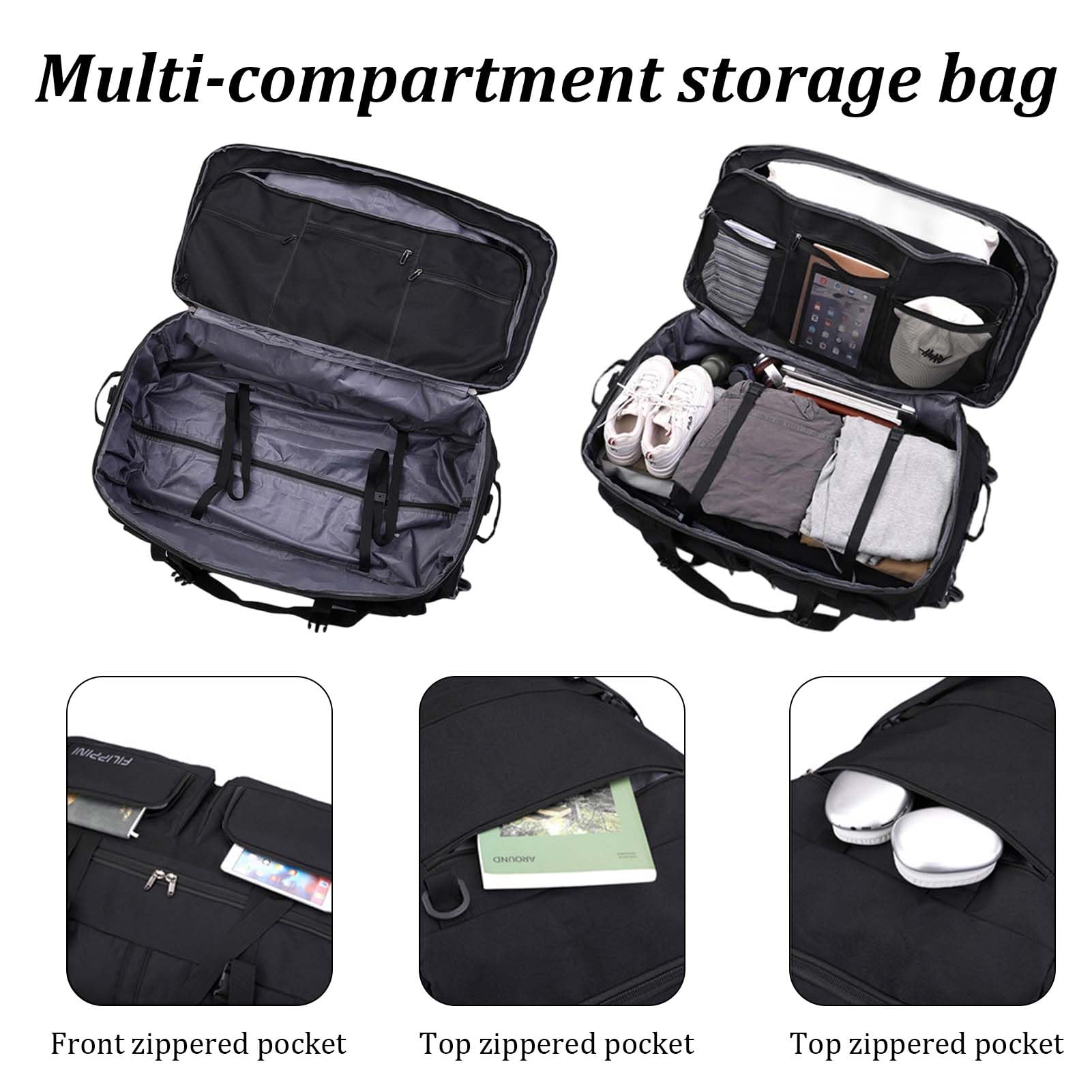 80L Bolsa de Viaje con Ruedas Grande Mochila Gimnasio Gym Fitness Bolsa de Lona Plegable Bolso de Deporte al Aire Libre Trekking Impermeable Mochila Wheeled Travel Bag (Verde)
