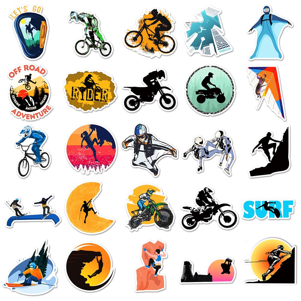 Trendy Extreme Sports Vinyl Stickers, 50 PCS Waterproof Sports Decals for Laptops Scrapbooking, Journals, Notebooks - Image 2