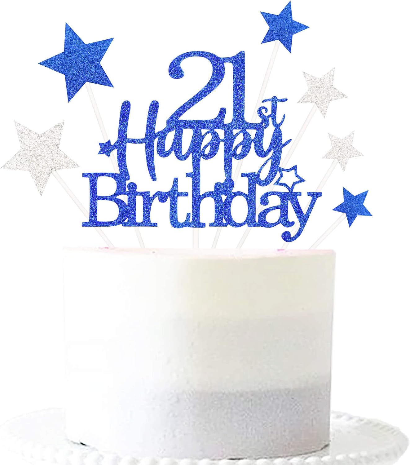 Pargleev Glittery Royal Blue 21st Cake Topper with Star Boys and Girls 21st Birthday Party Supplies