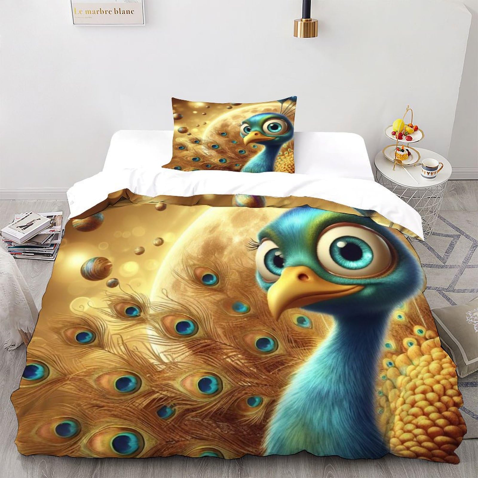 Housse de couette paon 3D en microfibre super douce et respirante single