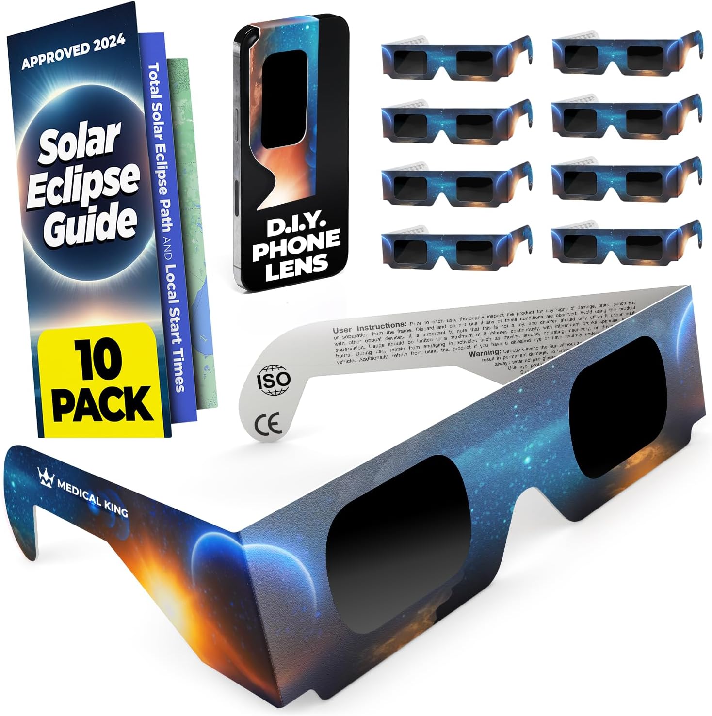 Medical king Solar Eclipse Glasses AAS Approved 2024 (10 Pack) CE and ISO Certified Safe Shades for Direct Sun Viewing