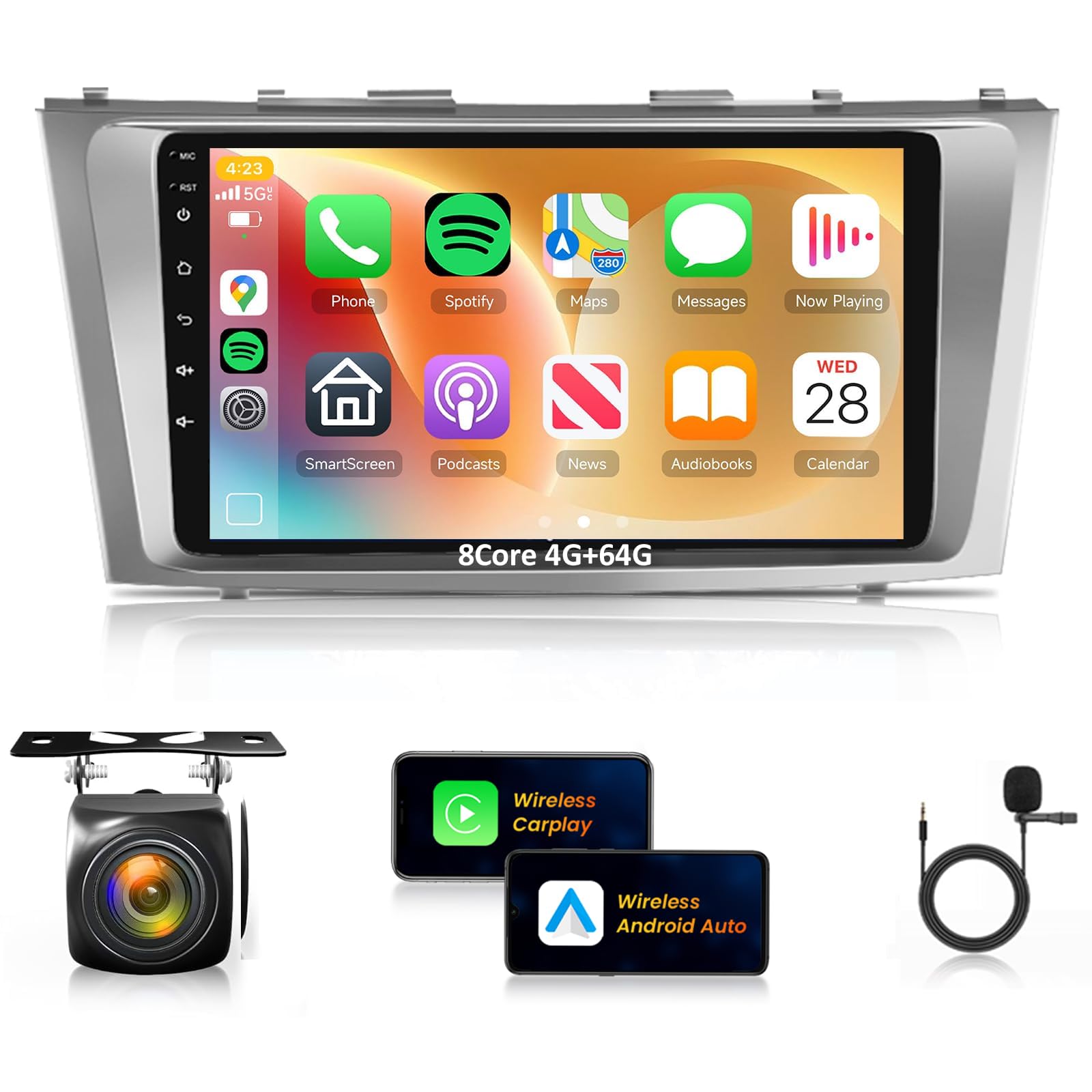 8Core 4G 64G Radio for Toyota Camry 2006-2011 J-B-L Car Stereo with 9inch 1280X720P IPS Touch Screen/Wireless CarPlay/Android Auto/MirrorLink/