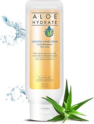 AloeHydrate Essential Hand Cream â€“ Relieve, Repair, Soften & Smooth Dry Hands & Feet, Cuticles & Cracked Skin. Non-Greasy hand Lotion: Aloe, Oatmeal, Ceramide, Hyaluronic acid, Hemp Oil