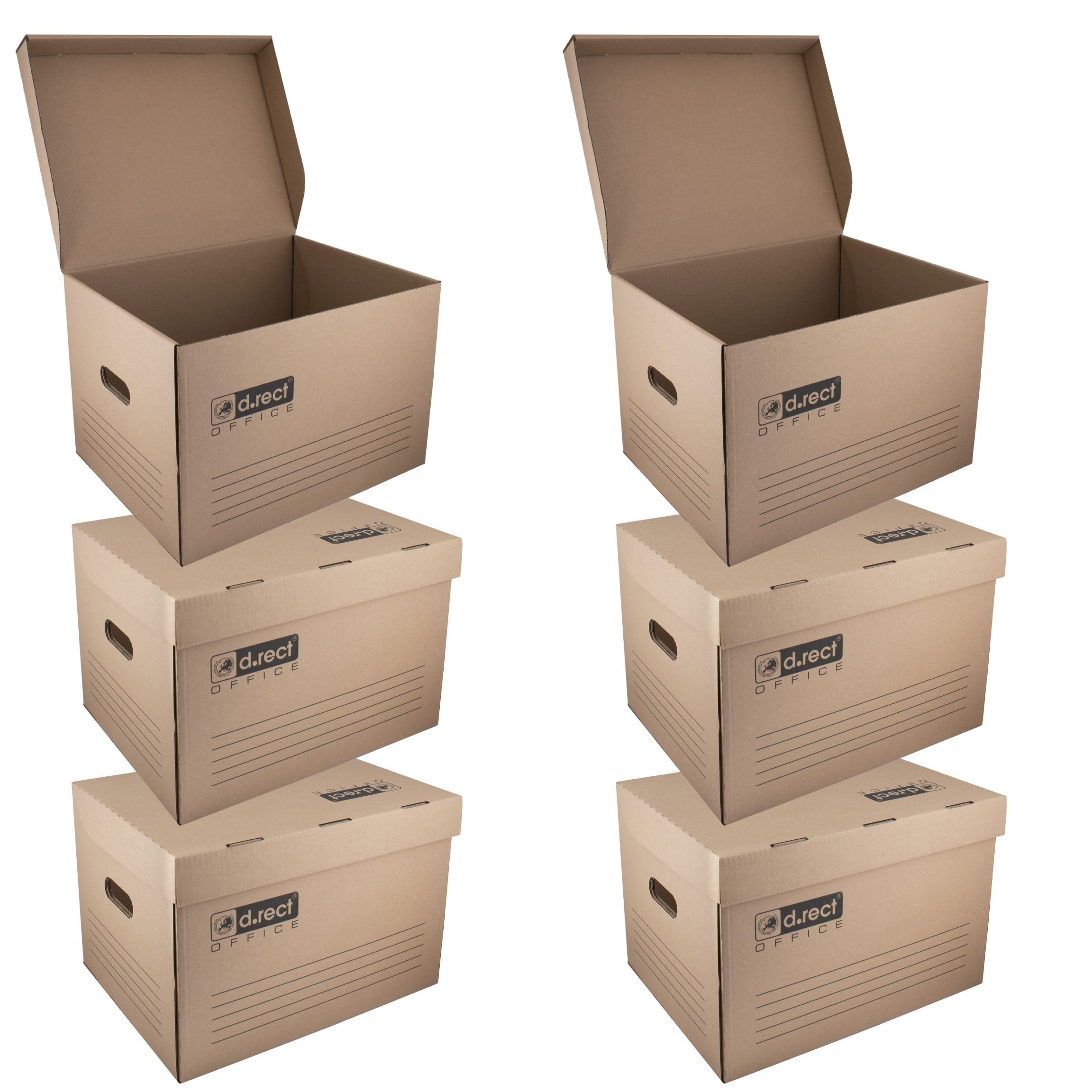 D.RECT KEEP.IT Lot de 6 Boîtes D’archive 2120 Empilables Certifié FSC | vec Couvercle Intégré – Carton Haute Densité 420 g/m² – Pour Classeurs et Boîtes D’archives