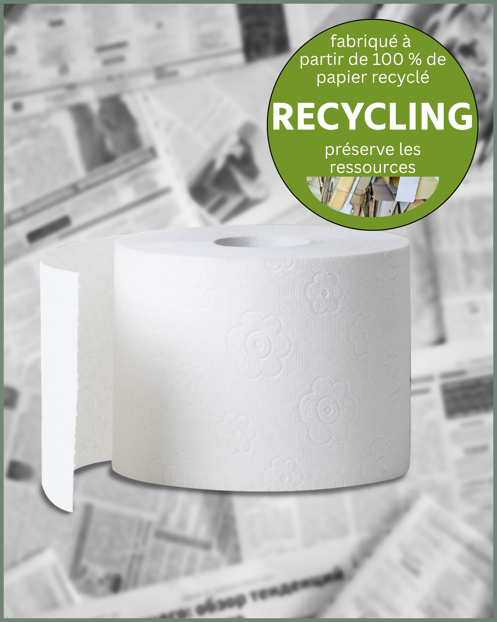 œcolife papier toilette recyclé, 3 couches, 27 rouleaux x 250 feuilles, emballage en vrac, super doux, sans plastique, papier hygiénique, végétalien, papier toilette durable