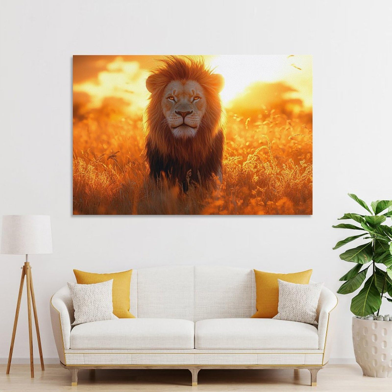 Junmoney Lion in Golden Field at Sunset Wall Art Print 20x30inch(50x75cm), for Corridors, Hallways Or Apartment Entries, Wall Decor to Refresh Empty Corners
