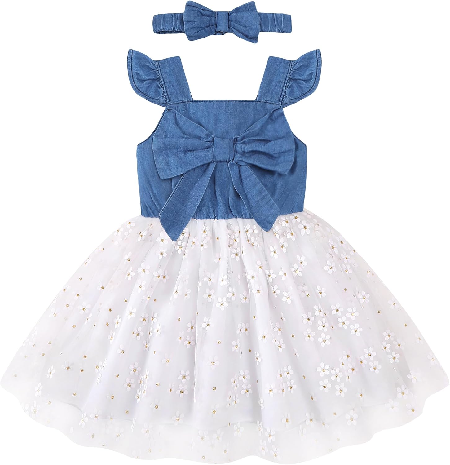 Renotemy Toddler Baby Girl Outfits Summer Dresses Sleeveless Infant Denim Sundress Jeans Dress for Girl Clothes